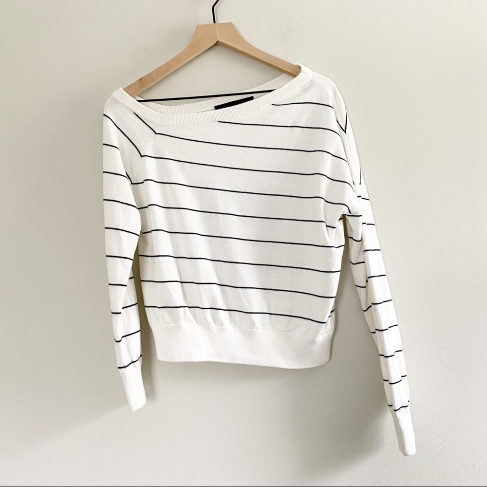 360 Cashmere Off the Shoulder Cotton Cashmere Striped Sweater Size Small - Picture 2 of 6